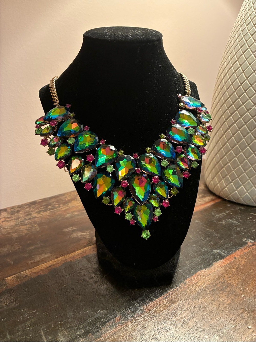 Charming Charlie Statement Bib Necklace Iridescent Crystal Costume Jewelry